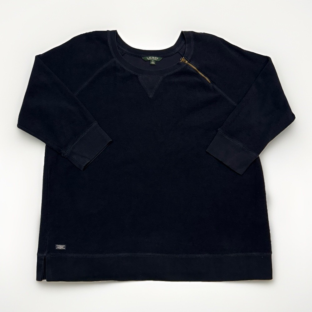 Lauren Ralph Lauren Women's Navy Blue Pullover Sweatshirt Gold Tone Zipper 2X